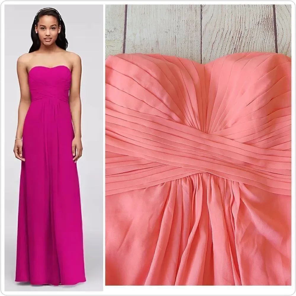 David's Bridal strapless pleated chiffon gown style# F15555 sz 4